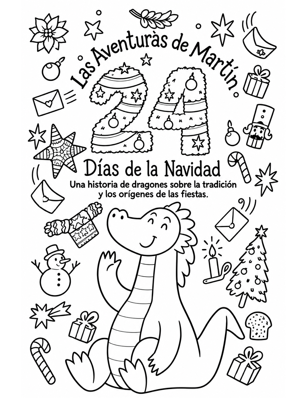 Portada para colorear de Las aventuras de Martín - 24 Días de la Navidad